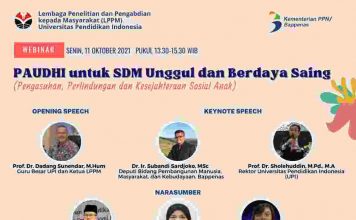 Direktorat Agama, Pendidikan, dan Kebudayaan Kementerian PPN/Bappenas dan LPPM UPI Gelar Webinar “Pengembangan Anak Usia Dini Holistik Integratif untuk SDM Unggul dan Berdaya Saing (Pengasuhan, Pelindungan dan Kesejahteraan Sosial Anak)”